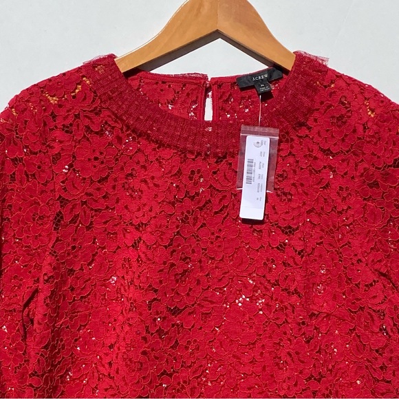 NWT J. CREW Women’s Red Lace & Tulle Ruffle Top Holiday size medium - Picture 5 of 8